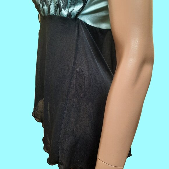 Y2K Coquette Babydoll Lingerie Top XL Split Front Blue Black Lace Camisole - Picture 6 of 12
